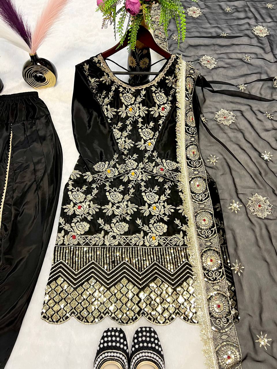 Regal Obsidian Floral Hand-Crafted Ensemble